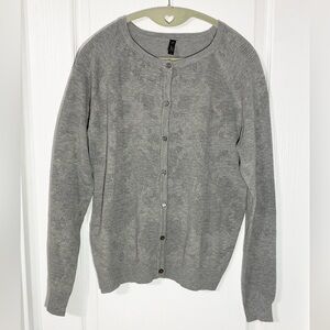 NWT Lapis Pointelle Open Knit Button Front Cardigan Gray M
